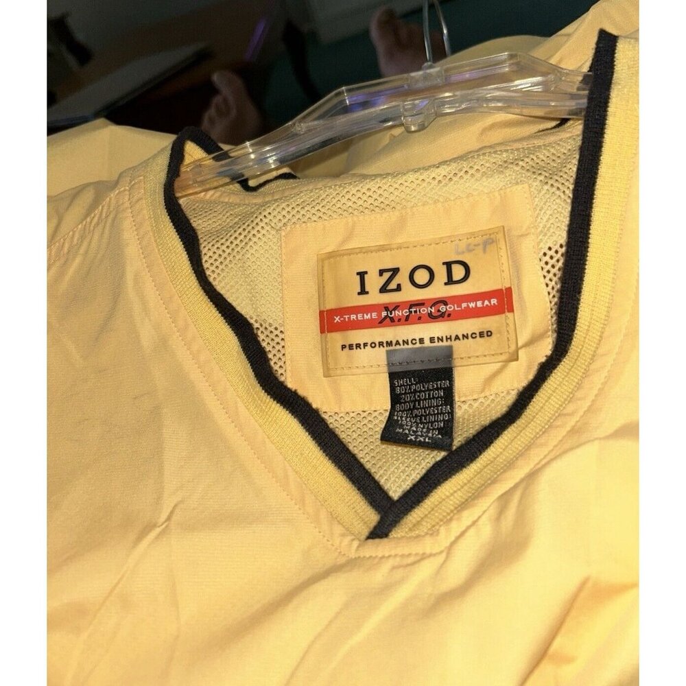 Izod X-treme Function Golfwear Windbreaker Mens XXL Yellow V Neck XFG Pullover